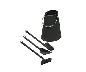 Morsø Ellipse Serviteur de cheminée - garniture de cheminée design haut de gamme, set de cheminée 4 pièces avec pelle, balayette et tisonnier/souffleur et seau, noir