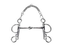 Mors Filet Dressage Acier Inoxydable, Embouchure Double Bride 14mm | Acier inoxydable 304 miroir, contact précis, crochets renforcés, attache rapide, chaîne double œil, appui menton