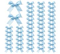 MORSUNBELA 50 pièces Nœuds Décoratifs Petits Noeuds pour Cadeaux Bleu Ciel | 8,5 x 8,5 cm Mini Nœud pour Noël, Décoration de Mariage Anniversaire Cartes Cadeau