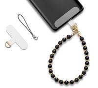 MORSUNBELA Bracelet Telephone Chaîne de Téléphone Portable, Bijoux de Telephone Lanière de Téléphone Perlée Chaine Telephone Portable, Chaîne de Téléphone Portable Perles (Obsidienne noire)