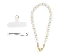MORSUNBELA Bracelet Telephone Chaîne de Téléphone Portable, Bijoux de Telephone Lanière de Téléphone Perlée Chaine Telephone Portable, Chaîne de Téléphone Portable Perles (Blanc Laiteux)