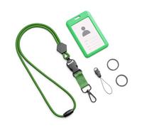 MORSUNBELA Porte Badge Tour de Cou Porte Badge avec Cordon Tour de Cou, Détachable avec Lanière pour Clés et Badge de Travail Carte d'Identité Carte de Bus, Vert foncé