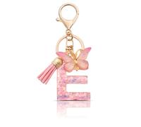 MORSUNBELA Porte-clés avec lettre de l'alphabet - Pendentif - Cadeau - Porte-clés de voiture - Lettre initiale pour filles et femmes, Rosa-e, S