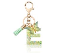 MORSUNBELA Porte-clés avec lettre initiale papillon porte-clés pour adolescentes et filles, Vert-e, S