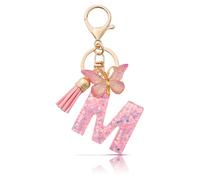 MORSUNBELA Porte-clés en forme de lettre de l'alphabet pour fille - Cadeau - Lettre initiale - Porte-clés de voiture avec pendentif en forme de lettre - Pour femme, Rose-M., S