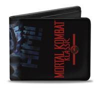 Mortal Kombat Portefeuille à deux volets, Mortal Kombat Klassic Sub Zero Finish Him Pose Noir Bleu Rouge Cuir vegan