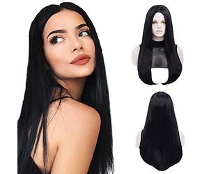 Morticia Womens 27" Long Straight Middle Parting Halloween Costume Cosplay and Daily Wig… (Noir)