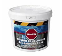 Mortier anti infiltrations eau ciment enduit prise rapide stop fuite béton colmatage Scellement drain réparation tuyau ARCASTOP Gris 5 Kg