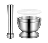 Mortier avec pilon - Mortier et pilon en acier inoxydable 304 avec couvercle en polyéthylène, Ø 12 cm pour moudre les épices, les herbes, l'ail, les noix - Également comme mortier à comprimés, mortier