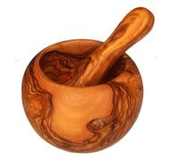 Mortier bombé avec pilon en bois d'olivier à 12 cm | OLIVE WOOD ROUND MORTAR PESTLE 4.7 Inch