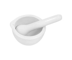 Mortier de Laboratoire en Céramique Blanche avec Tige de Broyage | Surface Courbe Spéciale, Couvercle Anti-éclaboussures, Corps Monobloc, pour Poudres Solides et Cristaux