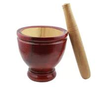Mortier en bois 15 cm avec pilon pour broyer les herbes, l'ail et la papaye (Som Tum, ustensile de cuisine thaïlandais, 1 ensemble)