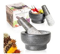 Mortier en granit avec pilon - Mortier en pierre naturelle robuste 9 × 5 cm pour épices, herbes, pesto et pâtes - Antidérapant, durable, idéal pour la cuisine et la cuisine