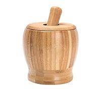 mortier et pilon de cuisine Ensemble de mortier et pilon en bambou avec couvercle presse-ail broyeur gingembre ensemble broyage d'épices hachoir à ail herbes outil cuisine(Grand)
