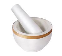 Mortier et pilon Divit Shilp, en pierre dure polie résistante, broyeur en pierre naturelle pour les épices, les pâtes, les herbes, l'assaisonnement, etc. (Marble with Brass Top)