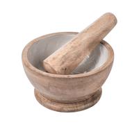 Mortier et Pilon en Bois de Manguier Fait Main Accessoire Cuisine Marron et Blan