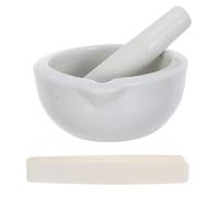 Mortier et Pilon en Céramique Blanc avec Plateau Cuisine | Surface Émaillée Lisse, Bec Verseur Pratique, Usage Précis pour Graines, Médecine, Laboratoire
