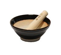 Mortier et pilon fabriqués au Japon (Suribachi & Surikogi) de petite taille 15 cm, pour droitier et gaucher, noir, authentique Mino Ware Pottery