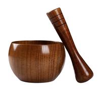 Mortier et Pilon Pot à ail pilé, mortier, vieux broyeur en bois, rond, lisse, poli à la main, ensemble de pilons for moudre des herbes, des épices, des Grains et du poivre