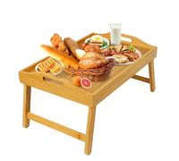 MorTime Plateau de lit avec pieds pliants, plateau de petit-déjeuner en bambou avec poignées pour lit, canapé, manger, travail, ordinateur portable, plateau de service pliable
