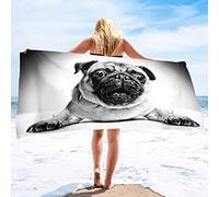 MORTRA Serviette de Plage 80x180 cm Chien Carlin Enfant Femme Homme Grande Serviette de Bain Coton Animal Anti Sable Absorbante, Séchage Rapide, Drap de Plage Microfibre pour Natation Picnic Voyage