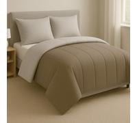 Mortreux Couette tempérée 220 x 240 cm - Microfibre Taupe et Gris - 300g/m² Polyester - 2 Personnes