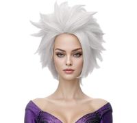 morvally Perruque de costume de sorcière sous-marine pour femme, perruque courte gris argenté pour cosplay, perruque d'anime, cheveux synthétiques superposés, perruques d'Halloween pour adultes