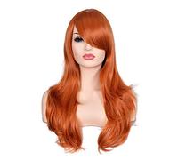 Morvally Perücke, 58 cm, lang, gewellt, hitzebeständig, glattes Haar, mit Pony, für Cosplay, Halloween, Partys