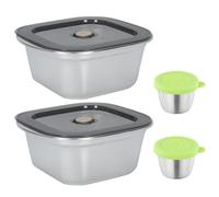 Morvexa Boîte Salade Inox avec Couvercle, 2 Bols et 2 Pots Sauce Lunch | Corps brossé, meal prep bureau et sport, set empilable, sauces séparées, bords lisses, usage quotidien, maison, nomade