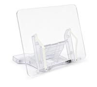 Morvexa Support Livre Acrylique de Table, Lutrin Transparent avec Pinces | Bureau/cuisine/atelier, pliable & réglable, clips silicone, bord libre pour écrire, recettes, notes, croquis, stickers & iPad