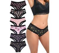 Morvia Lot de 6 culottes gothiques sexy en dentelle pour femme Motif crânes roses, 6 pièces avec imprimé lune et fantaisie, X-Large
