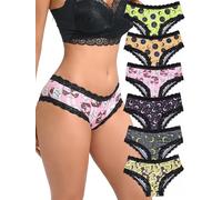 Morvia Lot de 6 culottes gothiques sexy en dentelle pour femme Motif crânes roses, 6 pièces imprimé lune et étoiles, XX-Large