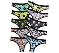 Morvia Variété de Culottes String Sexy Mignon Chic Gothique Contraste Dentelle Halloween crânes étoiles imprimé aléatoire sous-vêtements, Multicolore 4., Small