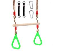 Morwealth Balançoire trapèze Multifonction en Bois pour Enfants avec Anneaux en Plastique - Charge maximale : 120 kg - pour l'intérieur et l'extér (Vert)