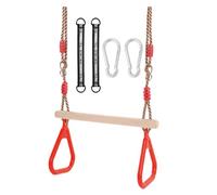 Morwealth Balançoire trapèze Multifonction en Bois pour Enfants avec Anneaux en Plastique - Charge maximale : 120 kg - pour l'intérieur et l'extér (Rouge)