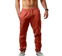 MorwenVeo Pantalon décontracté en lin pour homme avec cordon de serrage - Pantalon d'été léger et ample - Taille élastique, Orange, Taille 4XL