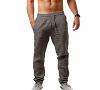 MorwenVeo Pantalon long décontracté en lin pour homme - Pantalon ample et léger avec cordon de serrage, pantalon de yoga ou de plage - 6 couleurs, marron clair, Taille L