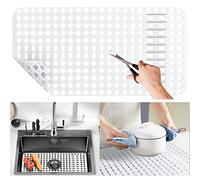 Moryimi Grand tapis d'évier en silicone blanc avec trous de drainage découpés pour évier de cuisine et céramique en acier inoxydable 63,5 x 33 cm