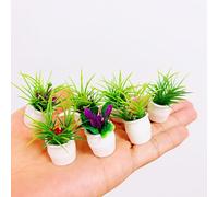 Mos kevin Lot de 7 pots de fleurs miniatures avec pots de fleurs en céramique blanche, décoration d'herbe succulente artificielle, accessoires de maison de poupée à l'échelle 1:12, hauteur 4,5 cm