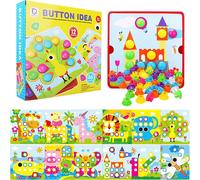 Mosaic Educational Game For 4-6 Years Old Kids-Set Of 46 Large Beads And 12 Colorful Cards (Peacock)