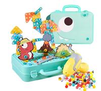 Mosaic Jeu à Emboîter avec Perforatrice & Coffret à Outils Montessori Coffret de Jouets Dinosaure Jeu à Emboîter de Vis Ensemble de Jeux Éducatifs Cadeau pour Garçons & Filles à partir de 3 4 5 Ans