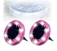 Mosaic Solar Disk Light, Mosaic Solar Lights Outdoor for Walkway, Patio & Lawn, Waterproof Outdoor Glass LED Garden Stake Lighting-Auto On/Off Decorative Driveway Lamps (Pink A)
