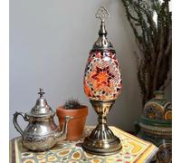 Mosaic Star Glass Table Lamp, Antique Turkish Lamp, Moroccan Vintage Work Desk Lamp, Bohemian Bedside Colorful Glass Light for Bedside Office Living Room Decorative,Orange