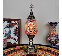 Mosaic Star Glass Table Lamp, Antique Turkish Lamp, Moroccan Vintage Work Desk Lamp, Bohemian Bedside Colorful Glass Light for Bedside Office Living Room Decorative,Red c