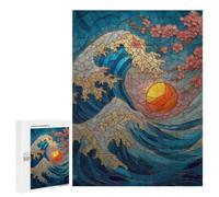 Mosaic Wave with Cherry Blossoms, Puzzle pour Adultes, 500 PCS, Édition Illustrée, comme Projet Captivant pour Les W nds Tranquilles