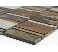 Mosaik-Netzwerk Carrelage de mosaïque rectangulaire, pierre/cuivre mélangé, métal, pierre de mosaïque, format : 8/23/40 x 73 x 8 mm, taille de la feuille : 298 x 294 mm, 1 feuille/mat