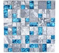 Mosaïque 2 Couleurs Gris Bleu Brillant Verre Pierre WB88-0404 WC Salle de Bain