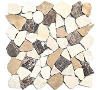 Mosaïque Bruch/Ciot Mix CastanaoCream Marbre Pierre Naturelle Cuisine Pierre de mosaïque Format : 15-69x7 mm, Taille du tapis : 305x305 mm, 10 tapis