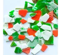 Mosaique Carreaux de mosaïque en Mica polygone, 3.5oz/100g, bricolage artisanal, Fragments colorés, carreaux de verre, matériaux de fabrication, pièces de forme irrégulière(GreenRedWhite)