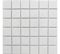 Mosaïque carrée en céramique blanc uni brillant - Format de la pierre de mosaïque : 48 x 48 x 6 mm - Dimensions de la feuille : 300 x 300 mm - 10 feuilles